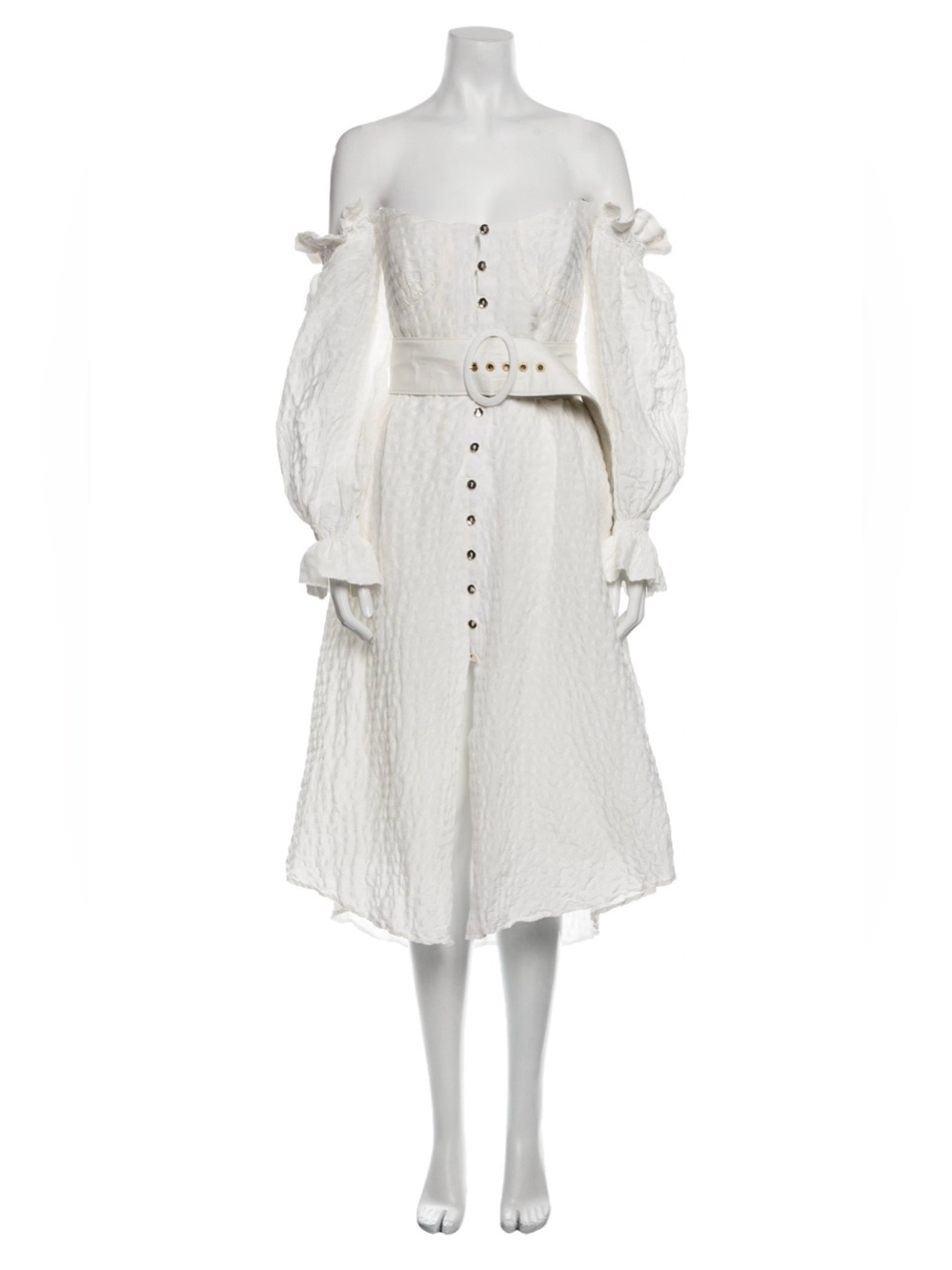 CULT GAIA ‘Simona’ Off-White Linen Off-Shoulder Midi Dress with Belt Sz S $600